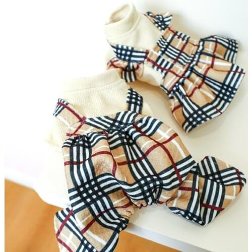Pet dog clothes autumn winter Plaid dog cat clothes toffee small and medium-sized dog Couple Dress princess skirt dog suspender