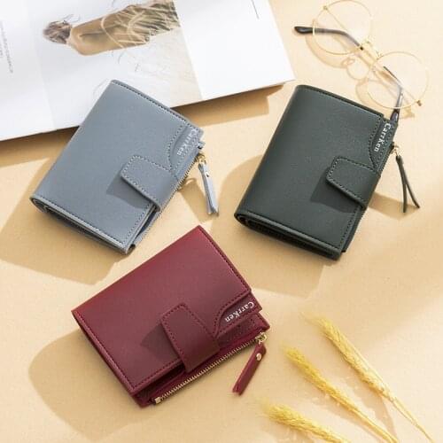 Solid Color Women Short Wallet Short Zipper Wallet Money Bag Leather Coin Purse Ladies Wallet Female Hasp Mini Clutch For Girl