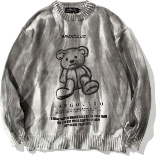 Original Tide Brand Tie-dyed Bear Hand-painted Printed Pullover Sweater Technology Loose Men and Women Neutral Couple Sweater