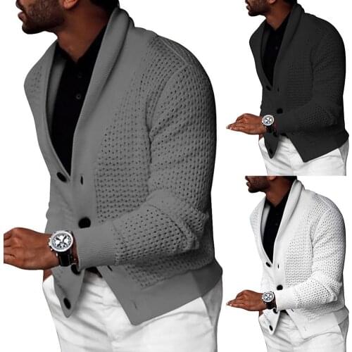 Autumn Men Sweater Solid Color Hollow Cardigan Buttons Suit Coat Warm Knit Male Sweater Jumpers S-2XL