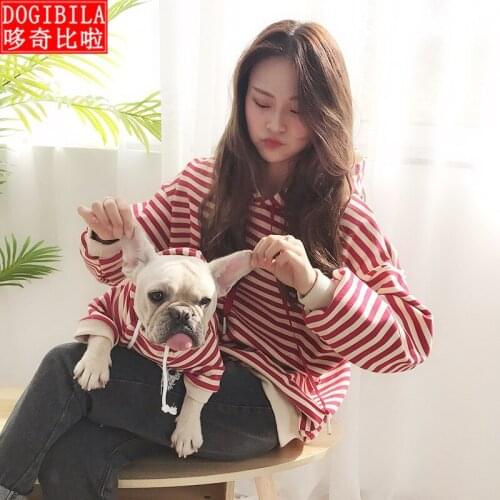 Autumn and winter plus velvet dog clothing hooded pet parent-child striped teddy small dog fleece hoodies for dogs christmas