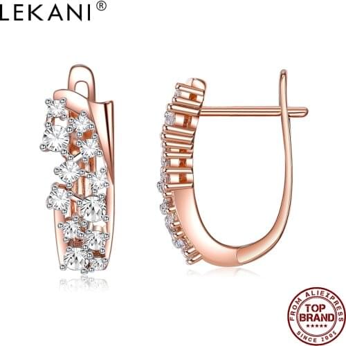 LEKANI Minimalist Rose Gold Plated Earrings For Women Shining Cubic Zirconia Earring Studs Fashion Jewelry Anniversary Gift