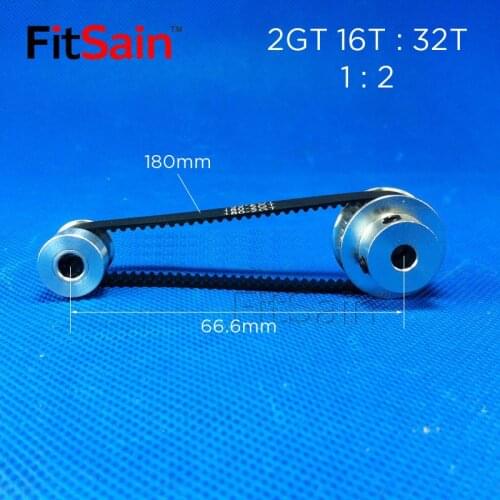 FitSain-2GT 16T:32T 1: 2 Width 6mm aluminum alloy pulley reduction ratio drive synchronous wheel center hole 3.175/4/5/6/6.35/8
