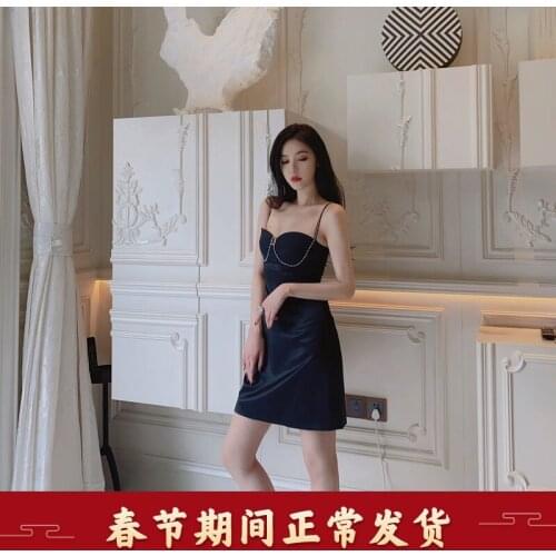 Sicily 2021 summer blue diamond Sexy suspender dress French little black dress