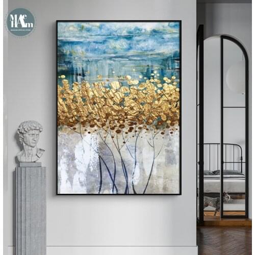 Modern Wall Art Canvas Painting Golden fortune tree Abstract Golden Art Poster Print Wall Picture for Living Room Porch Decor