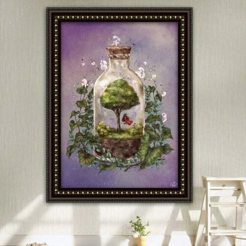 Aida Glass Girl in the Bottle Forest Embroidery Needlework Crafts 14CT Unprinted DIY Quality Cross Stitch Kits Handmade Decor