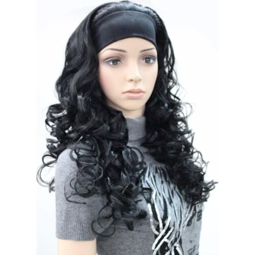 StrongBeauty Womens Synthetic Wig Long Curly 3/4 Hair 3/4 Black/Blonde Natural Headband Wigs