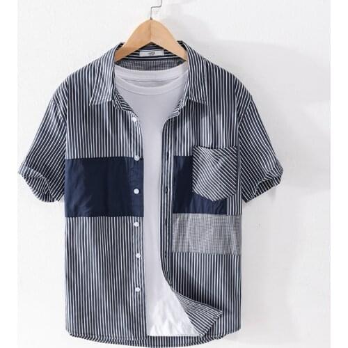 Suehaiwes brand Italy design patchwork stripe shirts men casual comfortable shirt for men tops mens clothes camisa chemise