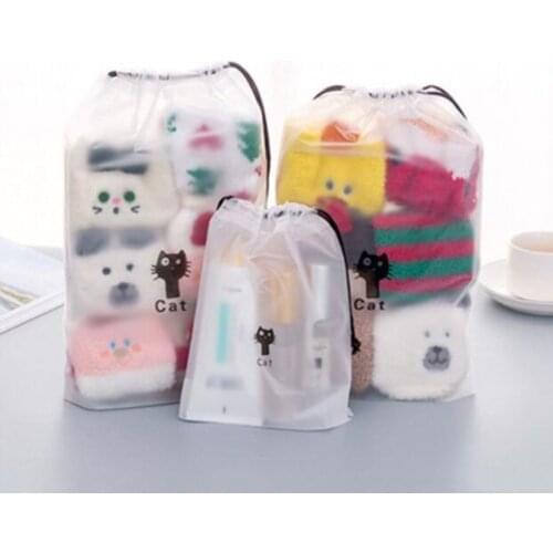 1pc EVA Waterproof Transparent Bag Drawstring Storage Bage for Travel Clothing Bras Shoes Organizer Cosmetic Bag Storage Pouch
