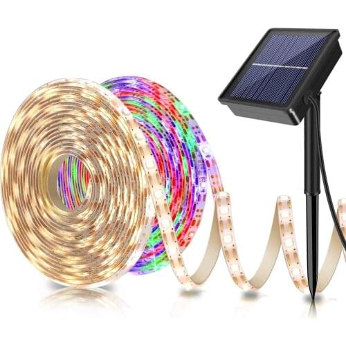 5M RGB Solar Powered LED Light Strip 150 LEDs 2835 SMD Outdoor Waterproof IP65 Flexible Adjustable String Lights Ribon Tape Lamp