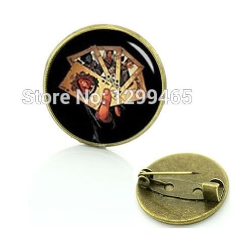 Decoration male super hero brooch god of gamblers playing card symbol poker pin New Elegant Design Men badge C 884