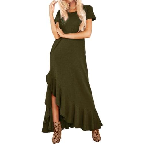Party Night Elegant Sexy Maxi Summer Dresses Solid Color Boho Long Dress Sling Sexy Ladies Short Sleeve Round Neck Dress D30