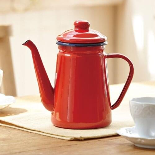 1.1L High-Grade Enamel Coffee Pot Pour over Milk Water Jug Pitcher Barista Teapot Kettle for Gas Stove and Induction Cooker