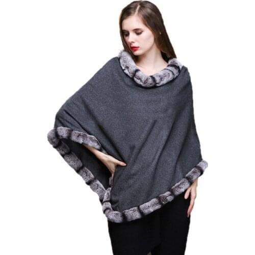 Cape Women Winter Wraps Ladys Real Cashmere Shawl Female Genuine Rex Rabbit Fur Coat Cloak Poncho