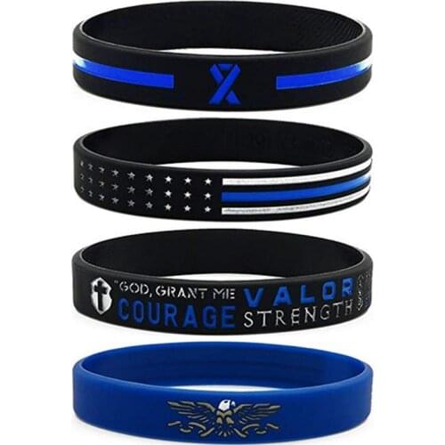 1pc Thin Blue Line Silicone Wristband Policemans Prayer and American Flag Law Enforcement Jewelry for Police officers bracelet