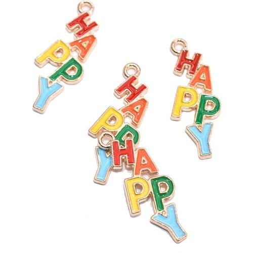 10PCS Alloy Letter Charms For Jewelry DIY Accessories Colorful Handmade alphabet Pendant Materials Earring Rubber Band Bag Happy