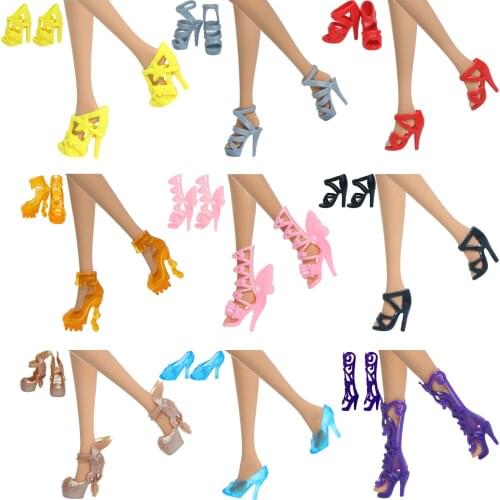 12 Pairs Doll Shoes Fashion Cute Colorful Assorted Shoes For Barbie Doll Accessories Copy Crystal Shoes High Heels Slippers etc