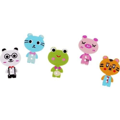 50 Pieces Wooden Buttons 2 Hole Cartoon Animal Buttons for DIY Sewing Scrapbooking