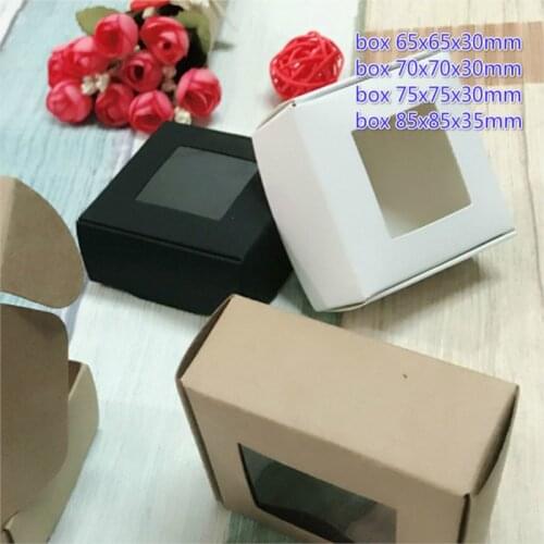 50pcs/lot 65x65x30mm Brown/black/white Paper Box Party Gift Packing With PVC Windows for Handmade Soap Wedding Favor