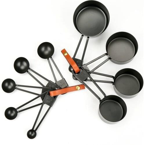 9pcs Kitchen Stainless Steel Measuring Cups and Spoons Set Black Cooking Baking Measuring Spoons Coffee Spoon Measuring Tools