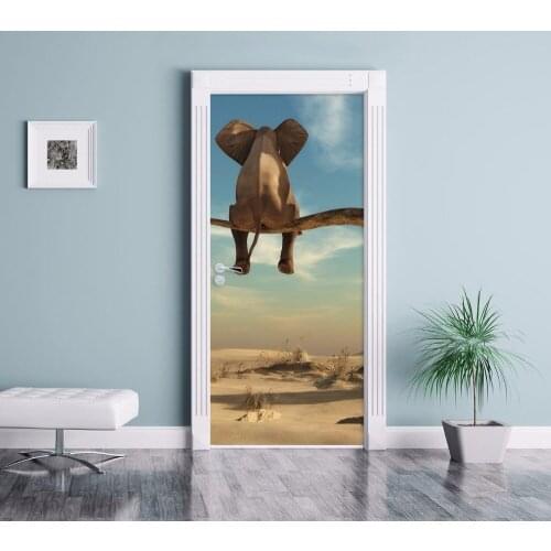 Free shipping 3D elephant relax on tree Door Sticker for Bedroom Living Room gift PVC Waterproof Decal door wrap 77*200cm