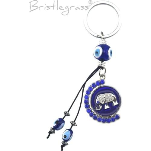 BRISTLEGRASS Turkish Blue Evil Eye Rotating Elephants Keychain Key Chains Ring Holder Amulets Lucky Charms Blessing Pendant Gift