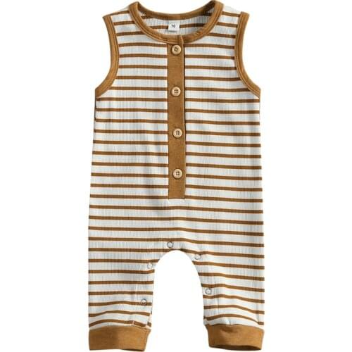2021 Fashion Baby Sleeveless Jumpsuit Summer Stripe Round Neck Pull-on Single-breasted Romper One Piece Boy Girl Clothes