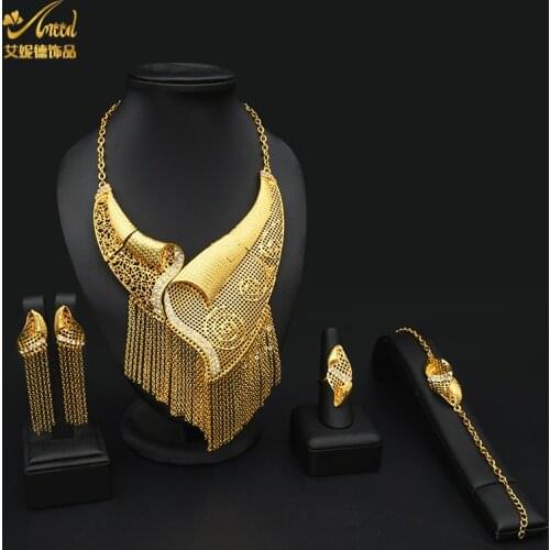 ANIID Indian Gold Plated Set Of Jewelerry For Women 24K Dubai Bridesmaid Wedding Brazilian Earrings Pakistani Saudi Arabia