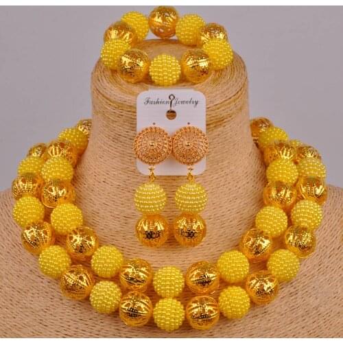 Yellow african necklace fashion jewelry set simulated pearl nigerian wedding beads costume jewelry sets ZZ14