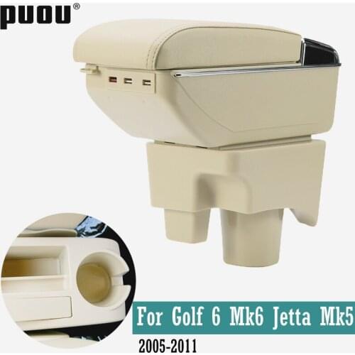 Armrest box For VW Golf 6 08-13 Mk6 Jetta 5 2006-2011 Vento Wagon Dual Layer Rotatable Centre Console Storage Box USB Charging
