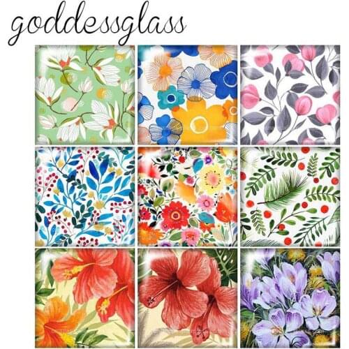 Beauty painting Flowers 12mm/20mm/25mm/30mm Square photo glass cabochon demo flat back Making findings FB0014