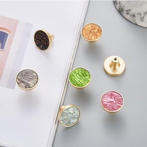 Brass Handle European Furniture Minimalist Pearl Shell Wardrobe Door Drawer American Cabinet Pure Copper Round Knobs Handle