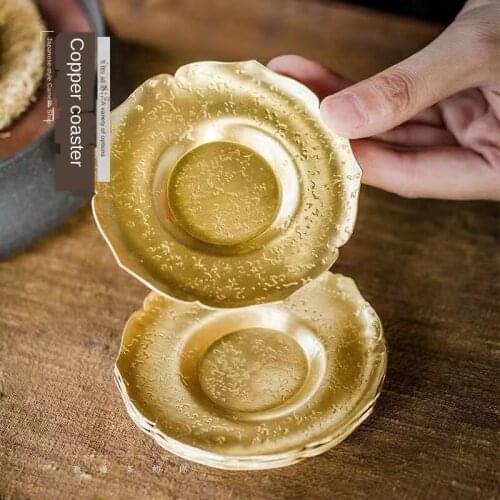 Copper Hammer Pattern Coaster Handmade Tea Cup Holder Heat Insulation Pad Japanese Tea Ceremony Kung Fu Tea Utensils Costers