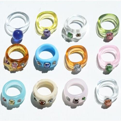 Miwens 2021 Transparent Resin Acrylic Rhinestone Colourful Geometric Rings For Women Bridal Square Round Finger Ring Jewelry