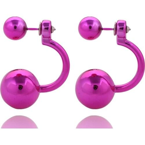 11 Colors Fashion Paragraph Unique Geometric Double Ball Earrings Hot Double Side UV Shining Pearl Studs Earrings For Women