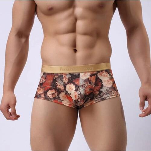 Full Print Ice Silk Boxers Men Low Waist U Convex Bulge Pouch Sexy Mens Underwear Boxer Shorts Flower Boxershorts Male Howe Ray