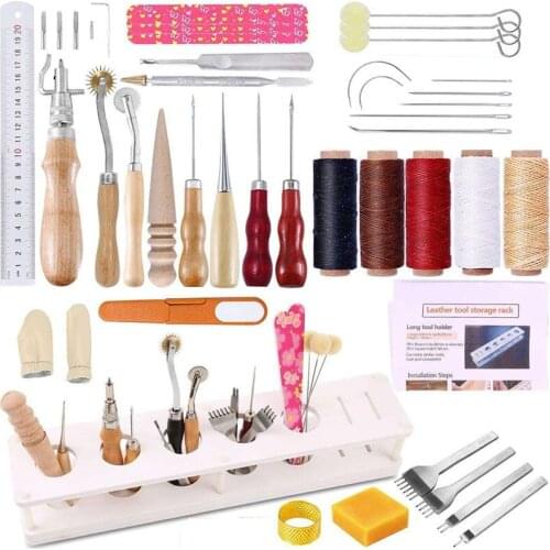 LMDZ 39pcs Leather Groover Punching Waxed Thread for Leather Sewing Leather Working Tools and Supplies kit