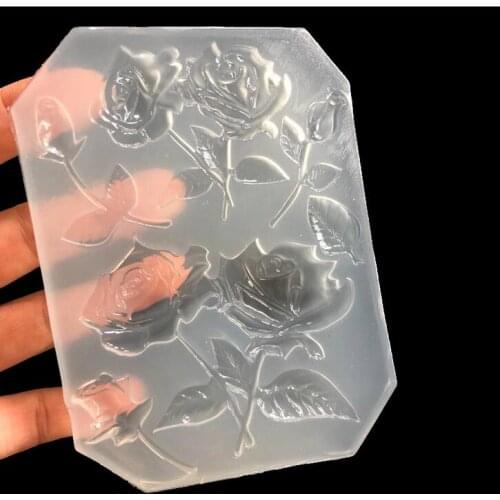 New mirror blooming rose flower Epoxy UV glue clay silicone mold Hand-free polishing accessories