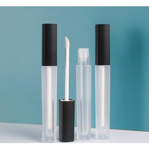 4.5ml Plastic Frosted Lip Gloss Tube Empty Lip Balm Container with Black Lid, Square Lipgloss Refillable Bottles Makeup Tools