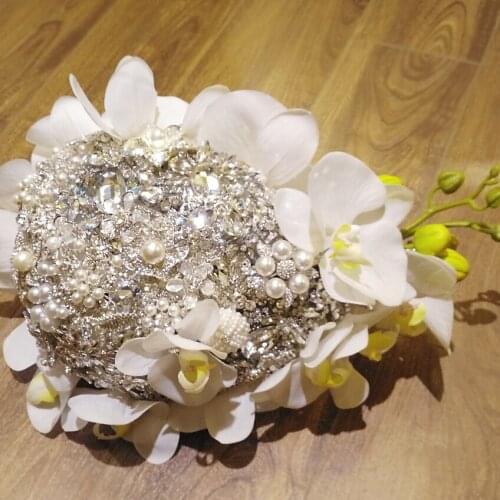 Handmade rhinestone brooch Phalaenopsis teardrop bouquet bridal brooch bouquet Wedding Bride 's Jewelry Flower drops Bouquets