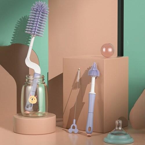 Baby Bottle Brush 360 Degree Rotating Silicone Cleaning Brush Set High-density Silicone Safe Odorless Soft & Elastic Clean Tools