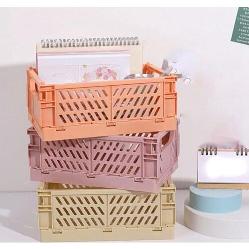 Collapsible Crate Plastic Folding Storage Box Basket Utility Cosmetic Container Desktop Holder Home Use