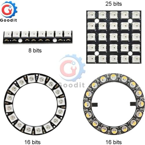 LED PCB Board WS2812 WS2812B RGB SK6812 RGBW 5050 8/16/25Bits 5x5 Pixel Panel Matrix Screen WS2812 IC Led Module