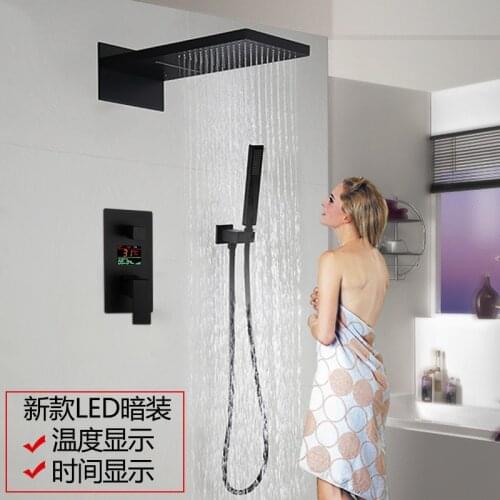 Type dark outfit shower falls out of the water 2019 square cold hot LED temperature display new source manufacturers