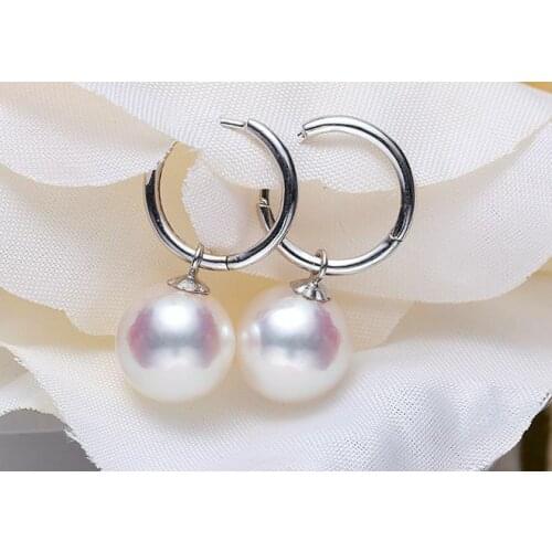 Gorgeous AAA10-11mm south sea round white pear earring 14k