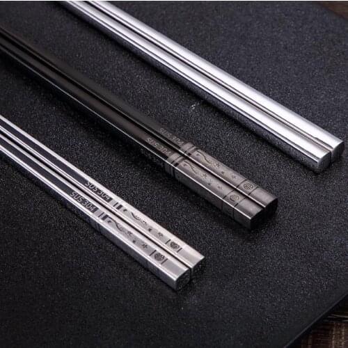 High Grade 304 Stainless Steel Square Chopsticks Anti Scald Slip Metal Chopsticks Gift With Plum Blossom Pattern
