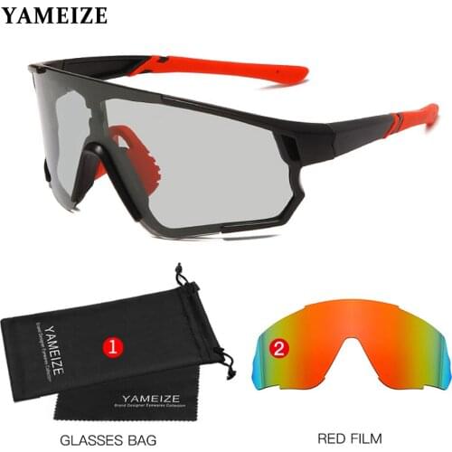 YAMEIZE Polarized Photochromic Sunglasses Men Oversized Sport Glasses Mirror Lens Eyewear One Piece Outdoor Goggles Oculos De So