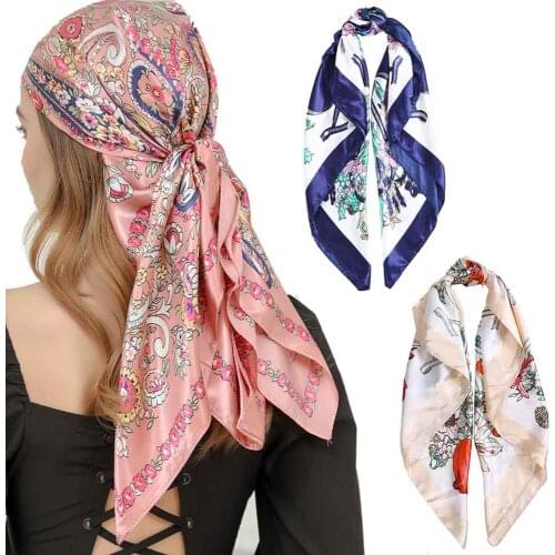 Haimeikang Square Head Scarves for Fashion Print Bandanas Women Hip-hop Turban Headband Hair Band Vintage Hair Accessories