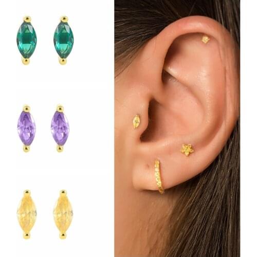 CANNER Purple Red Green Color Horse Eye Diamond Earrings For Women 925 Sterling Silver Piercing Stud Earrings Pendientes Jewelry