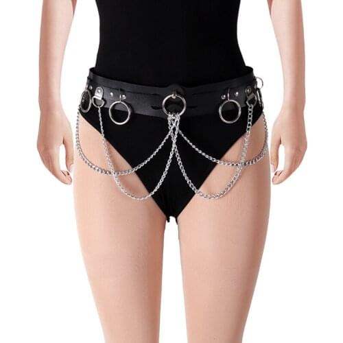 Punk Womens Metal Chain Leather Waist Belt Personality Tassel Chain Ladies Clothing Holiday Party Goth Womens Sexy Garter Belt